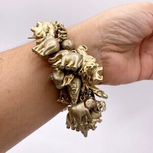 Safari African Animal Charms Stretchy Bracelet Gold Tone Size 7